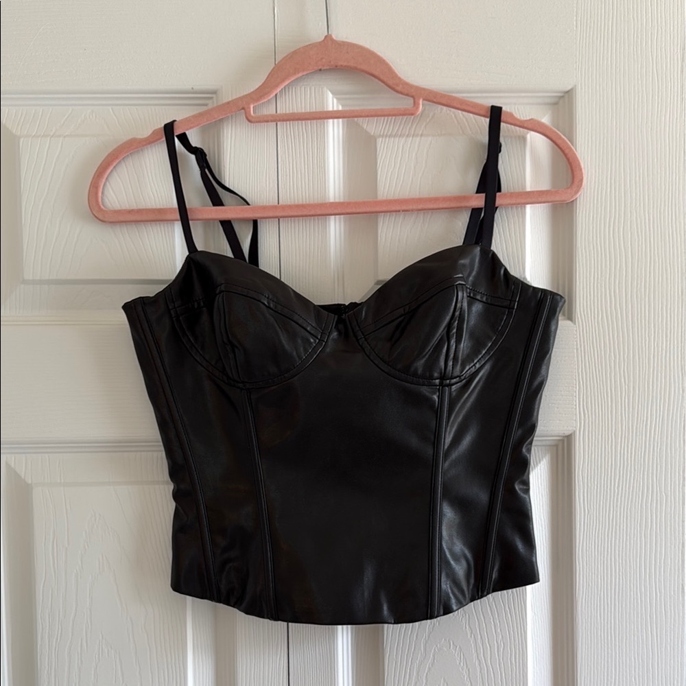 Aritzia Black Faux Leather Corset Top Size 8 TAGS ON